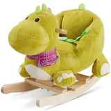 Tectake Schaukeltier Dinosaurier Hochwertiges Design Mit Soundeffekt Solides Stahlgestell Weicher Plüschbezug 35 x 70 x 50 cm Grün