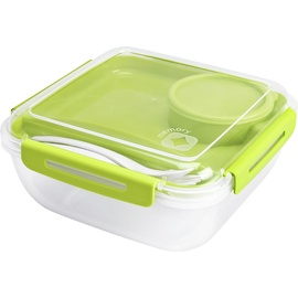 Rotho Memory B3 Lunchbox 1.7l mit Besteck und separatem Behälter, Kunststoff (PP) BPA-frei, grün, 1.7l (19.5 x 19.5 x 9.1 cm)