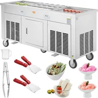 Vevor Rollbare Maschine für Frittierte Eisrollen, 2 Stk. 45 x 45 cm Quadratische Pfannen zum Frittieren von Eis, Kommerzielle Eismaschine mit Kompressor und 4 Schabern, für Eiscreme, Frozen Yogurt