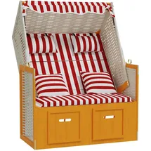 vidaXL Strandkorb mit Kissen Poly Rattan und Massivholz Rot & Weiß