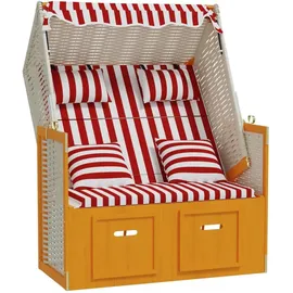 vidaXL Strandkorb mit Kissen Poly Rattan und Massivholz Rot & Weiß