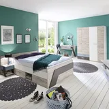 Lomadox Jugendzimmer Set Mit Bett 140x200 Cm Und Schreibtisch 4-teilig Leeds-10 In Sandeiche Nb. Mit Weiß, Lava Und Denim Blau