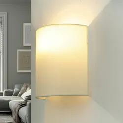 Licht-Erlebnisse Wandleuchte Stoffschirm B: 21 cm Creme E27 indirekte Beleuchtung Uplight Wohnzimmer Schlafzimmer, LE60302