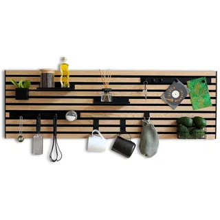 Steinmine - Designmanufaktur Wandorganizer (40 x 120 cm) - Akustikpaneel mit Eichenholzlamellen - inkl. Zubehör - einfache Montage - für Büro, Flur, Küche, Bad und mehr