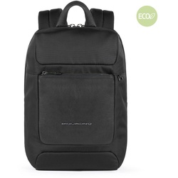 Piquadro Macbeth Kleiner Laptoprucksack aus Leder und recyceltem Schwarz