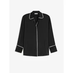 bonprix Bluse mit Kontrast Piping, schwarz, 36