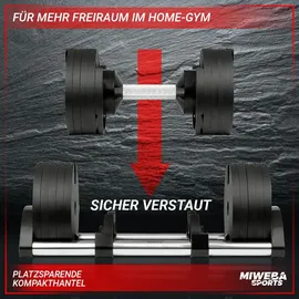 MIWEBA Sports verstellbare Kurzhantel VH200, Stahl, 2-28 kg, Hantelstange mit Profil, Halte-Gestell (28 kg)