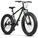 Velors Fatbike 26 Zoll Mountainbike 4,0 Fat Tire Fahrrad für Herren Damen Jungen, 21 Gang Shimano Tourney TZ-500 Schaltwerk, Kettenschaltung, mechanische Scheibenbremse, MTB Hardtail Fahrrad, Fat Bike schwarz