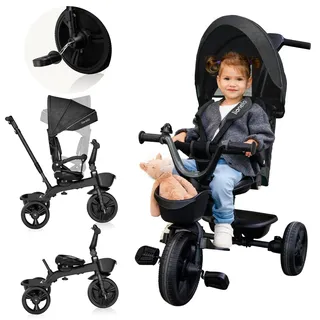 lionelo Dreirad mit Schubstange für Kinder ab 1,5 bis 5 Jahre, drehbarer Sitz, Magnesium-Rahmen, wartungsfreie Gummiräder, freies Rad, abnehmbares Vordach, 55 x 80 x 56 cm