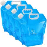 Kamiya 5L Faltbarer Wasserkanister mit Dichtem Deckel,Flexibler Wasserkanister,5 Liter Faltbarer Wasserkanister Bpa-Frei für Outdoor Camping (4 x 5L)