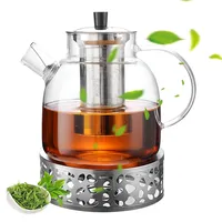 WIYETY Teekanne mit Siebeinsatz 1.5L: Teekanne Glas mit Sockel Edelstahl und Griff mit Verbrühungsschutz, Große Kapazität Teekanne aus Hoher Borosilikatgehalt Glas, Teekanne Stövchen Set für Kräuter