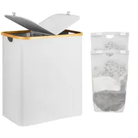 ADEL DREAM AdelDream 140L Wäschekorb mit Deckel 2 Fächer Wäschekorb Beige Wäschesack schmal - Wäschesortierer Wäschebox Wäschetonne Wäschesammler mit Deckel Wäschetruhe Wäschekörbe laundry baskets Hellgrau