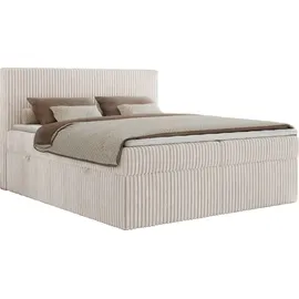 MKS Meble Boxspringbett 180x200 Beige Cord, Boxspringbett mit Matratze H4, Bett mit Bettkasten and Kopfteil, Doppelbett mit Stauraum, Polsterbett - Tiliano