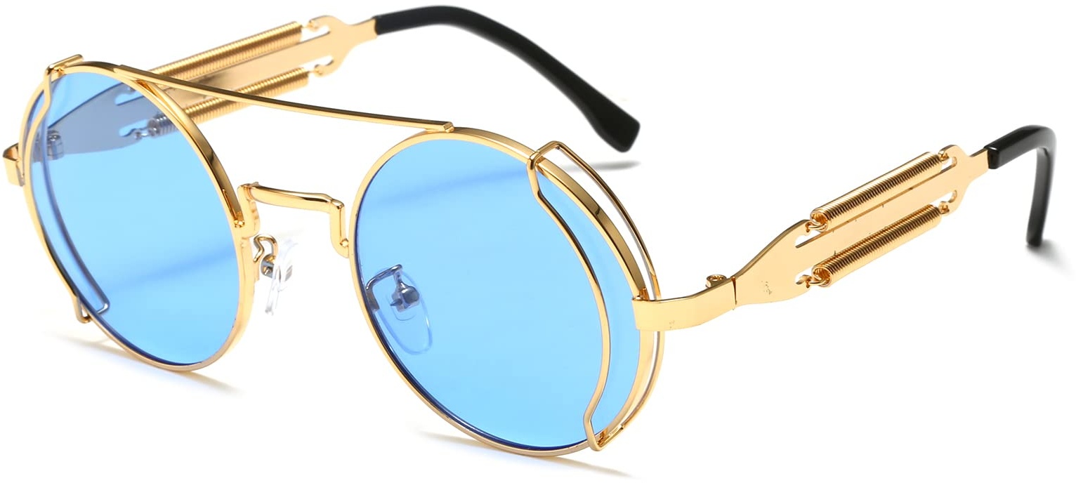 YAMEIZE Sonnenbrille Damen Vintage Runde Steampunk-mit UV400 Schutz Metallrahmen Brille Fahren für Herren Silberner Rahmen Grau