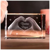 LoveGoals 3D Glas Kristall mit Gravur - Herz aus Zwei Händen mit Text Bester Papa graviert - Geschenk für Männer Mann Vater zu Weihnachten Vatertag Geburtstag