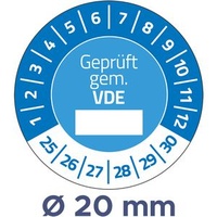Zweckform Prüfplaketten Geprüft gem. VDE, 2025-2030, blau, Ø 20mm, aus Vinyl, 120 Stück