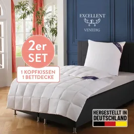 Excellent Daunenbettdecke + 3-Kammer-Kopfkissen "Venedig, 2-tlg, hergestellt in Deutschland, verschiedene Größen", weiß, B/L: 135cm x 200cm Anzahl Teile 1, B/L: 80cm x 80cm Anzahl Teile 1, Bezug: Baumwolle Füllung: Entendaune/-feder, leicht, Bettdecken Bezug: 100%
