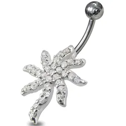 Bauchnabelpiercing FIRETTI "Schmuck Geschenk Piercing Silber 925 Körperschmuck PALMTREE Palme", silber (silberfarben, chirurgiestahlfarben, kristallweiß, kristallweiß), Piercings, Silber 925 (Sterlingsilber), Chirurgiestahl, mit Zirkonia (synth.)