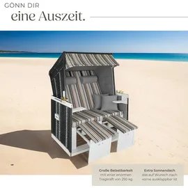 Tectake tectake® Strandkorb, gepolstert mit ausziehbaren Fußbänkchen, klappbare Seitentische und weitere Extras, 115 x 158 x 78 cm