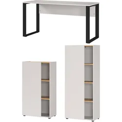 Büromöbel-Set GERMANIA "Adrano", beige (kaschmir, schwarz), B:302cm H:145cm T:90cm, Arbeitsmöbel-Sets, Tür schließt nur 2/3 des Schranks