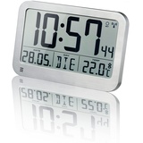 Bresser Optus digitale Wanduhr MyTime MC LCD Wand Tischuhr 225x150mm mit Thermometer, silber