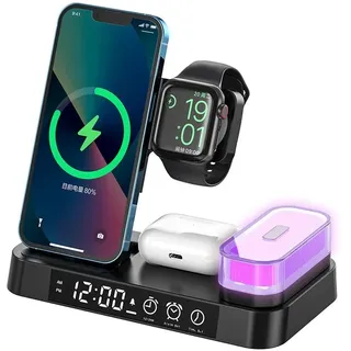Lobwerk 5in1 induktive Ladestation Wireless Charger Ladegerät Digitaluhr Nachtlicht,