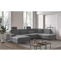 Wohnlandschaft SIT & MORE "Morris U-Form inkl. Sitztiefenverstellung" Sofas Gr. B/H/T: 335cm x 82cm x 212cm, Struktur weich, Recamiere links, inkl.Sitztiefenverstellung-ohne Bettfunktion-ohne Bettkasten-mit Armteilfunktion, grau wahlweise mit Bettfunktion, Bettkasten und Armteilverstellung