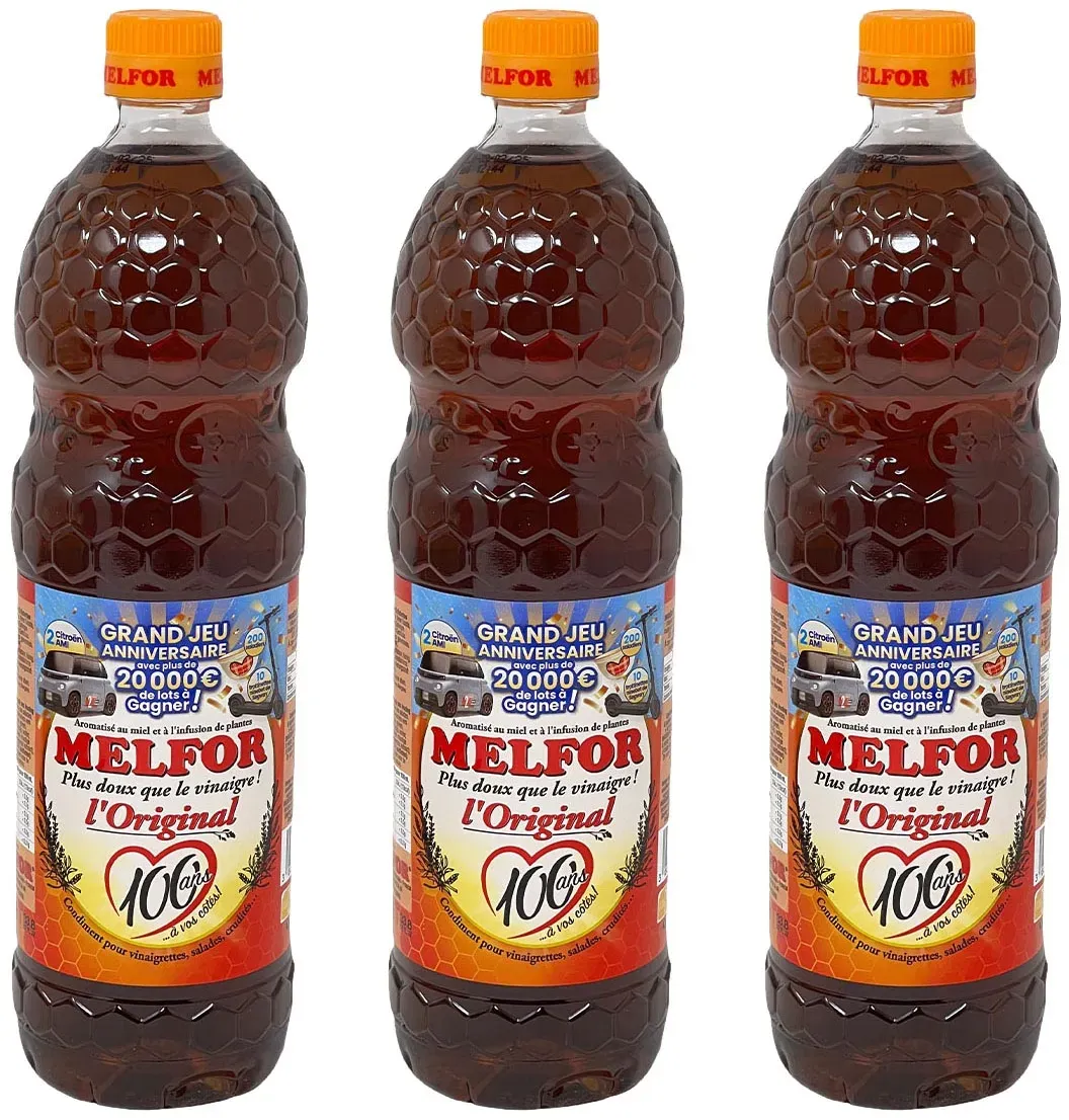 Melfor Original Essig Würzmittel 3 x 1 Liter Flasche – Ideal für Küche und Grill