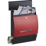 Relaxdays Design Briefkasten mit Zeitungsfach schwarz-rot