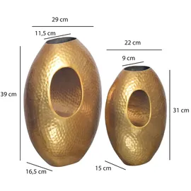 KADIMA DESIGN Deko Vase 2er Set Aluminium mit Tragegriff Blumenvase Modern in Gold | Gr.: onesize