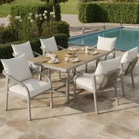 Gartenmöbelset für 4 Personen, bestehend aus 1 Tisch und 6 Stühlen, verzinktem Stahl, Kunststofftischplatte, geflochtenem Rattan-Design, Kaki + ... - Beige