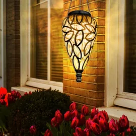 GLOBO Solarlampe Gartendeko Hängeleuchte Außenlampe hängend LED Solarleuchte, im Tropfen Design, Metall schwarz,