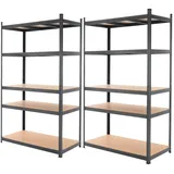 ECD Germany 2er Set Werkstattregal Schwerlastregal 200x100x60 cm Anthrazit, Metall, 5 MDF Holz Böden, belastbar bis 875 kg, Lagerregal