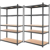 ECD Germany 2er Set Werkstattregal Schwerlastregal 200x100x60 cm Anthrazit, Metall, 5 MDF Holz Böden, belastbar bis 875 kg, Lagerregal