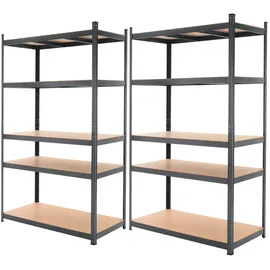 ECD Germany 2er Set Werkstattregal Schwerlastregal 200x100x60 cm Anthrazit, Metall, 5 MDF Holz Böden, belastbar bis 875 kg, Lagerregal