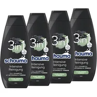 Schauma 3in1 Shampoo Intensive Reinigung (4x 400 ml), Haarshampoo für Haare, Körper und Gesicht, 3in1 Shampoo mit Aktivkohle und Tonerde reinigt das Haar gründlich