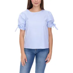 sequano Damen Blusen-Shirt T-Shirt Kurzarm-Bluse stylisches Sommer-Shirt 901509 Weiß/Blau - 36