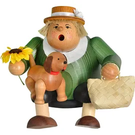 KWO Kunstgewerbe-Werkstätten Olbernhau GmbH Räuchermann Kantenhocker Hundefreundin 16 cm Braun