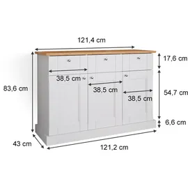 Vicco Kommode Bergamo Weiß Eiche Wohnzimmer Schrank 121x87 cm