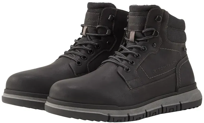 TOM TAILOR Herren Gefütterte Kunstleder Stiefeletten, schwarz, Uni, Gr. 41