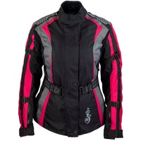 ROLEFF RACEWEAR Damen Textil Motorradjacke mit Protektoren, Gute Belüftung, Taillierter Schnitt, Schwarz, Pink, Größe S