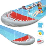 Wolketon - swanew Wasserrutsche Outdoor Sommer Rasen,550 x 145cm Hai-Stil Wasserspielzeug Garten Wassermatte, Wasser Rutsche mit 2xSurfbrett, mit
