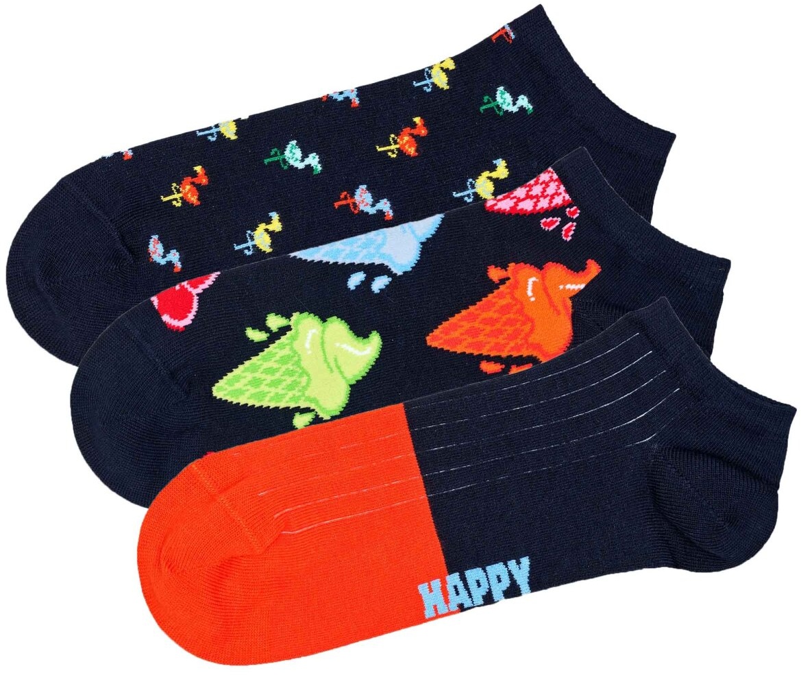 Happy Socks Unisex Sneaker-Socken, 3er Pack - Low Socks, Muster, Farbmix Navy 36-40