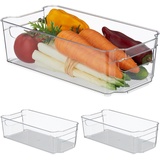 Relaxdays Kühlschrank Organizer, Aufbewahrung von Lebensmitteln, HxBxT: 9x31,5x15,5 cm, Küchenbox mit Griff, transparent
