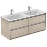 Ideal Standard Connect Air Waschtischunterschrank für Doppelwaschtisch mit 4 Auszüge, Pinie hell Dekor/braun matt