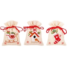 Vervaco PN-0172213 Weihnachtlich 3er Set Kräutertütchen Stickset Zählmuster, Baumwolle, mehrfarbig, ca. 8 x 12 cm / 3,2" x 4,8"