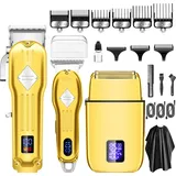 Haarschneidemaschine,Haarschneider Kit(Gold)Profi Haarschneider,Akku-Friseur,Bartschneider,Elektrorasierer Set Pflegesets Wasserdicht - Gold