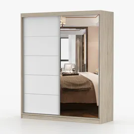 imoebel24 Schwebetürenschrank Bella 183 x 218 x 61 cm Sonoma/Weiß