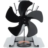 5-flügeliger Ofenventilator Aus Aluminiumlegierung Mit Integriertem Thermometer Für Holz- Und Petroleumöfen, Schwarz