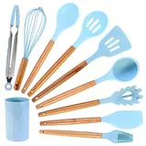 Silikon-Kochutensilien-Set, 10-teilig, Küchenhelfer-Set mit Halter, Antihaft-Kochgeschirr, hitzebeständige Küchenhelfer, hellblaue Geschenkpackung